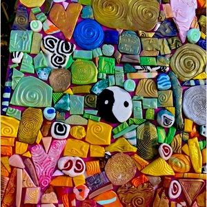 Handmade Polymer Clay Mosaic Original 12”x10” “Peace and Happiness “ Original